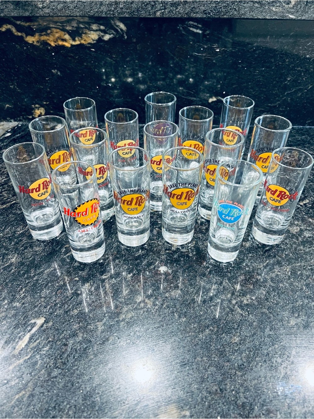 1990s Hard Rock Cafe Shot Glass Collection (16) Classic Original Design Retired